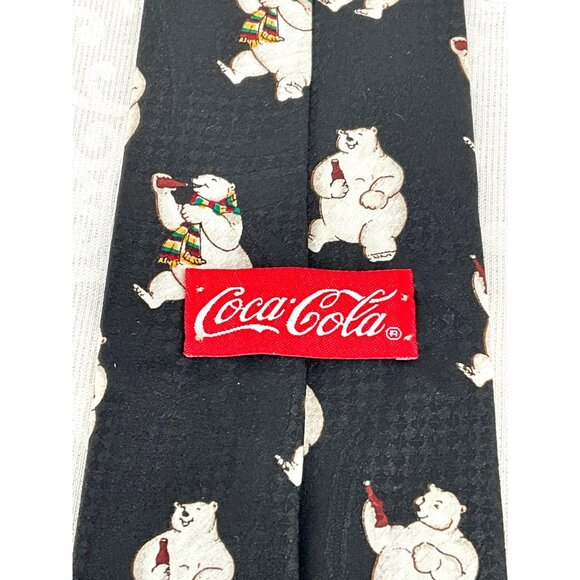 Vintage Coca-Cola Polar Bear Tie Black Novelty Neckwear Made In USA 100% Polyest - Picture 6 of 7